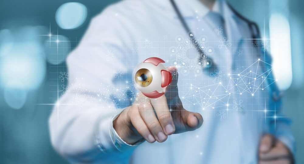 Doctor,Ophthalmologist,Clicks,On,A,Virtual,Computer,Screen,On,A