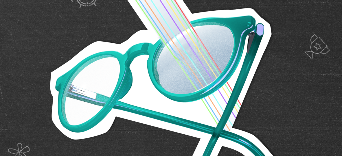 Glasses deflecting rainbow light rays