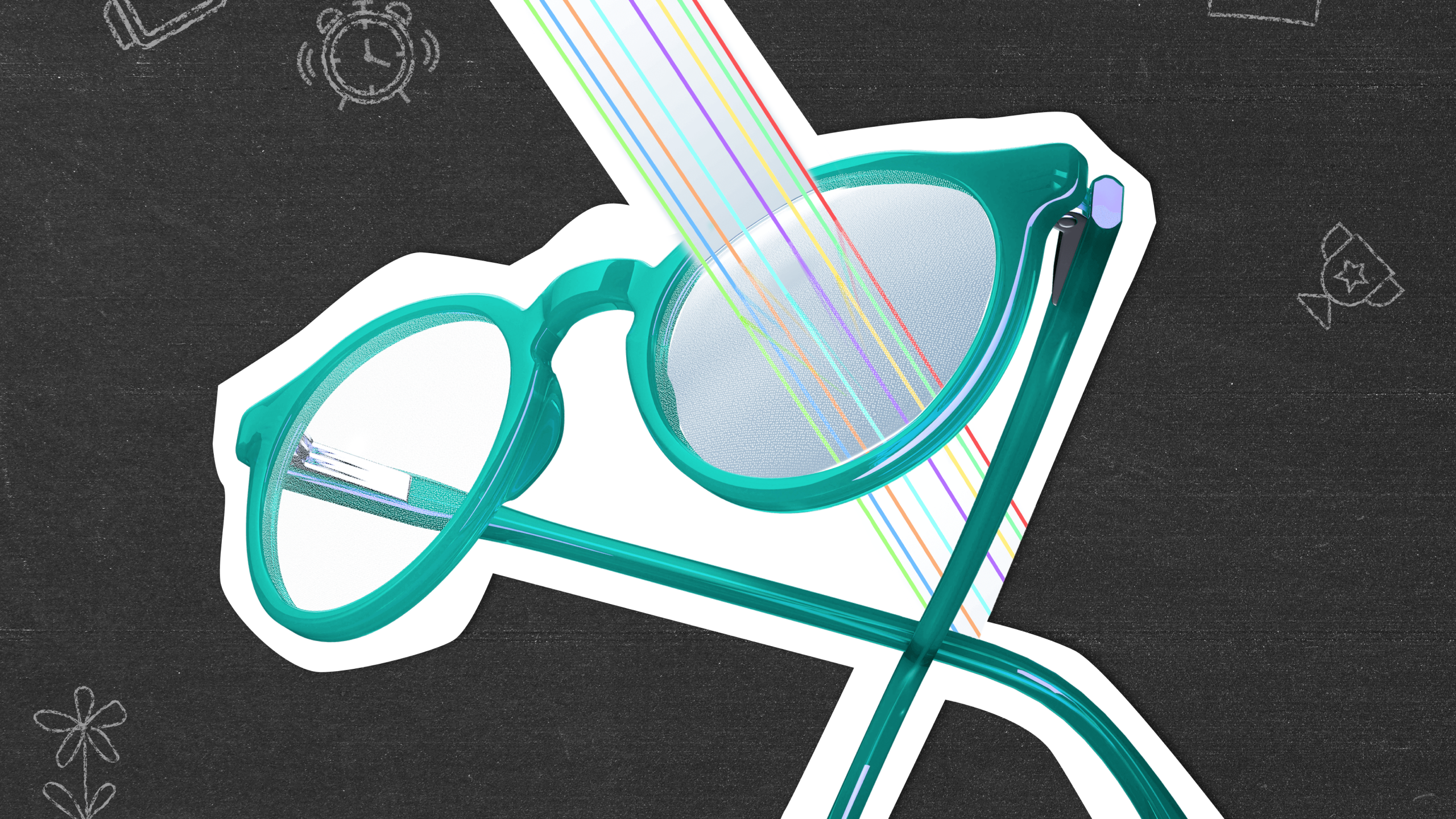 Glasses deflecting rainbow light rays
