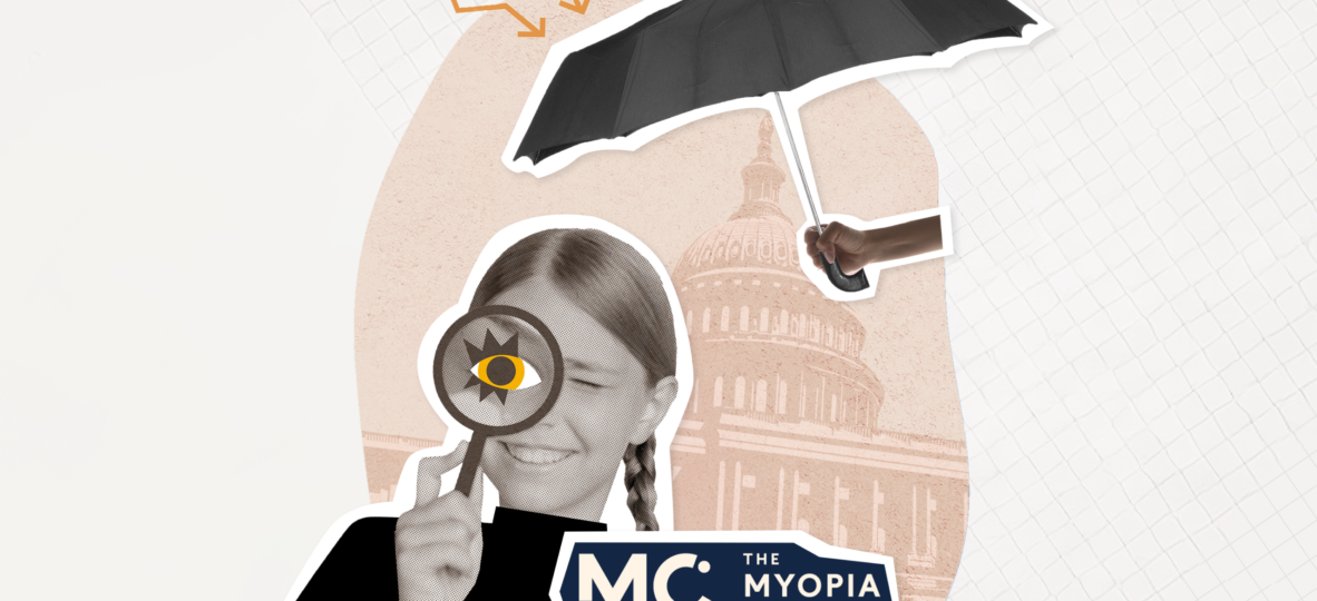 Myopia Collective advocates for children vision health program illustration and capitol hill background
